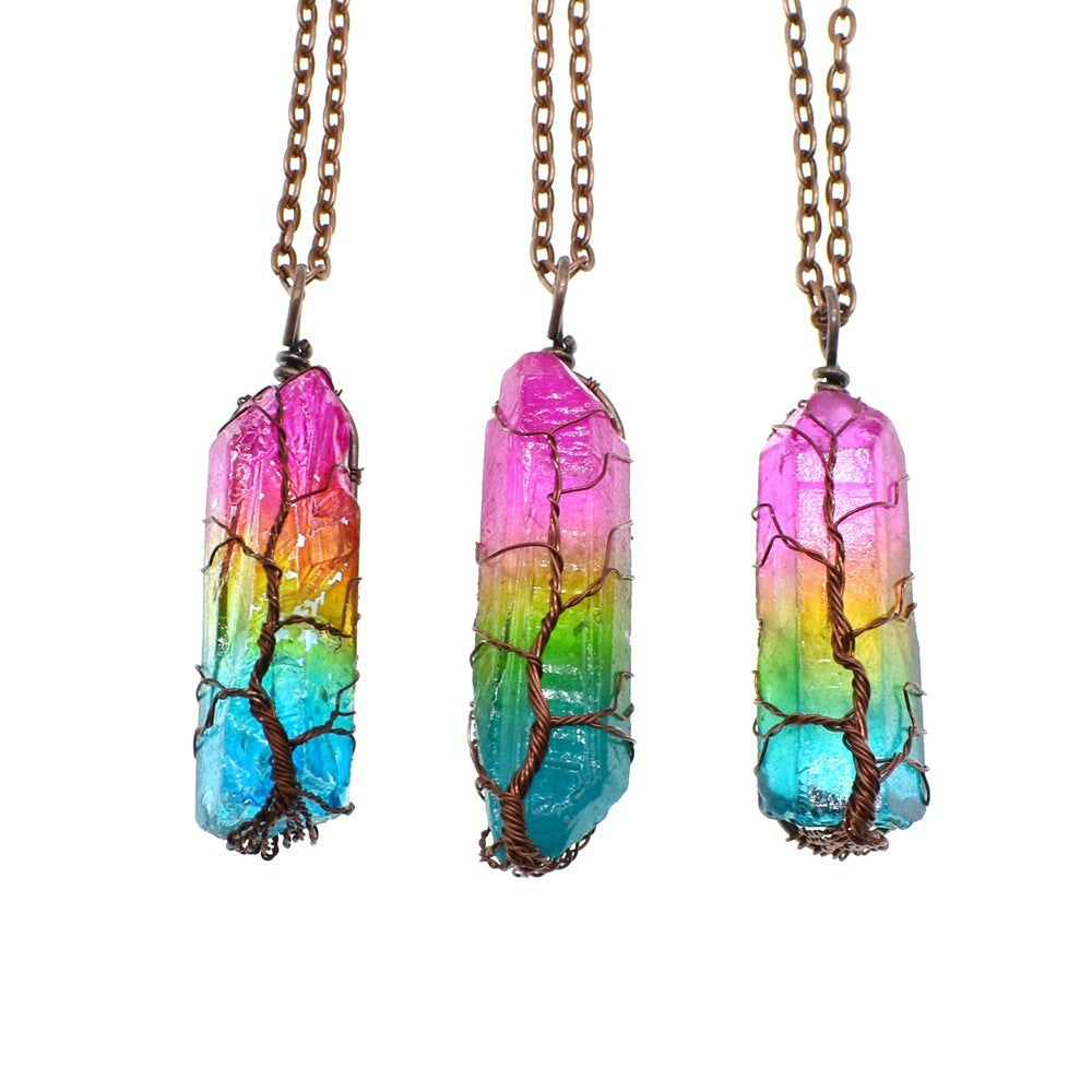 Tree of Life Crystal Pendant Necklace – Healing Stone Jewelry
