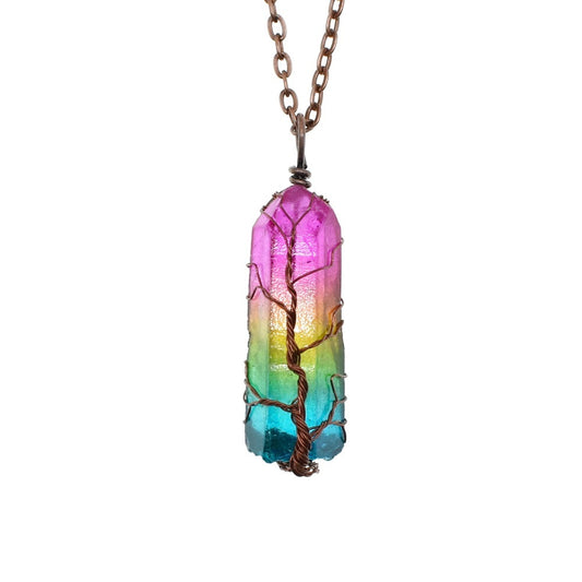 Tree of Life Crystal Pendant Necklace – Healing Stone Jewelry