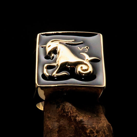 Brass Men's Zodiac Ring Capricorn in Black-1