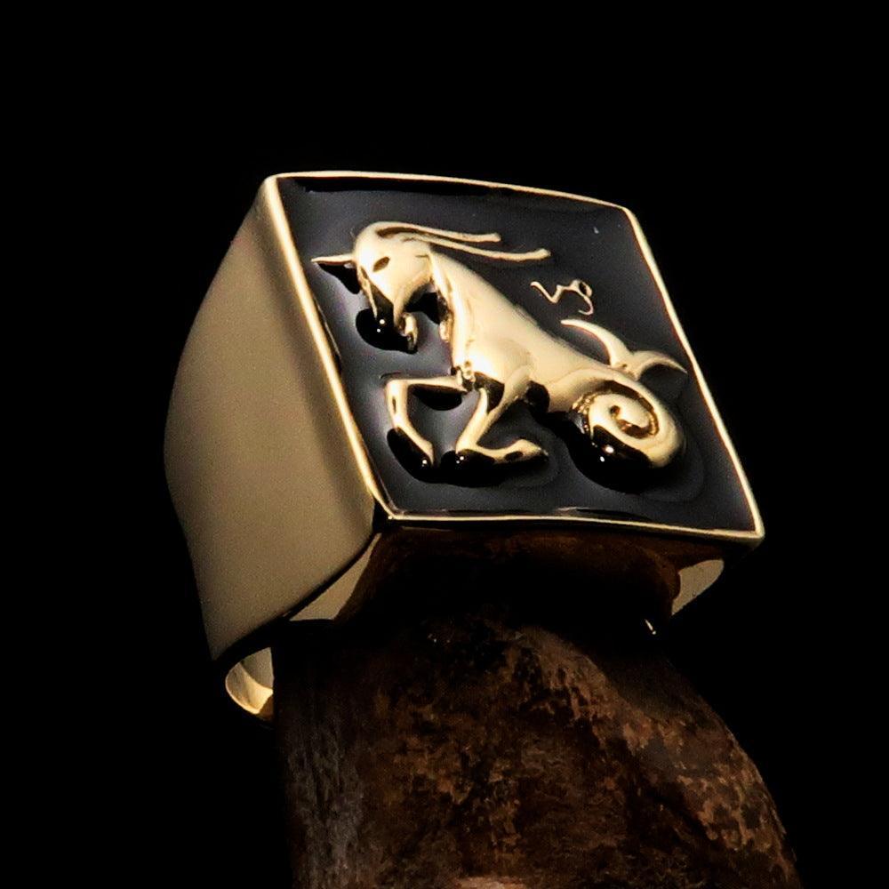 Brass Men's Zodiac Ring Capricorn in Black-2