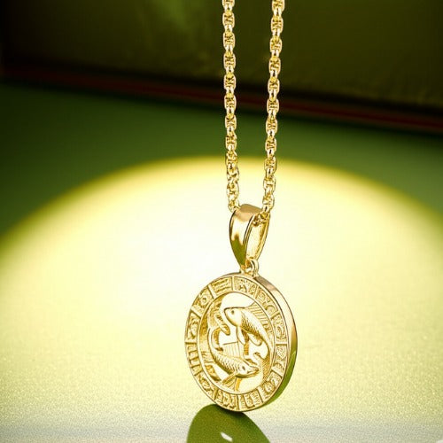 Men's Women's 12 Horoscope Zodiac Sign Gold Pendant Necklace