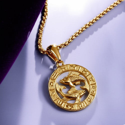 Men's Women's 12 Horoscope Zodiac Sign Gold Pendant Necklace