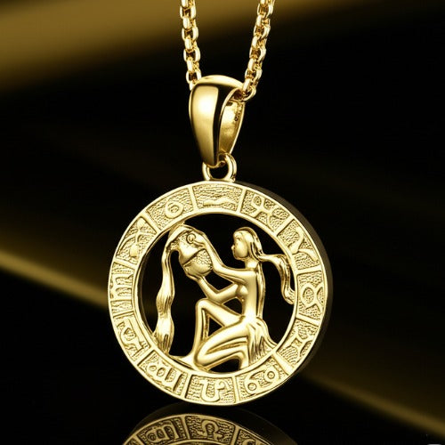 Men's Women's 12 Horoscope Zodiac Sign Gold Pendant Necklace