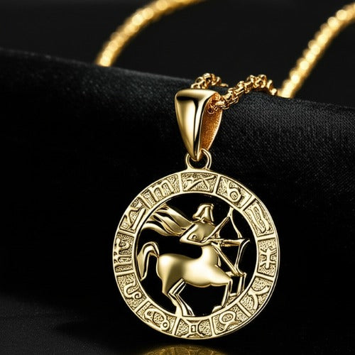Men's Women's 12 Horoscope Zodiac Sign Gold Pendant Necklace