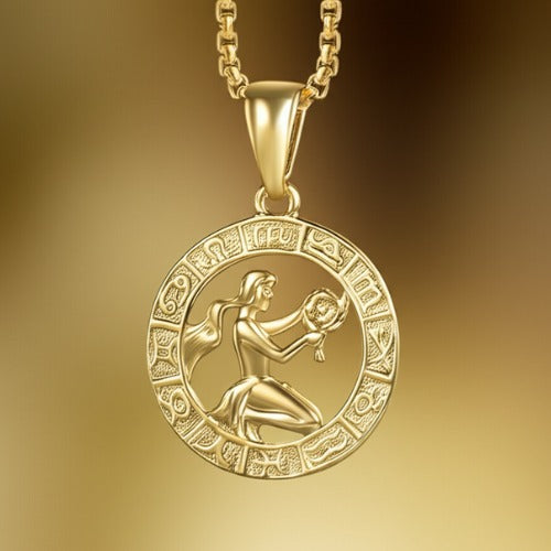 Men's Women's 12 Horoscope Zodiac Sign Gold Pendant Necklace