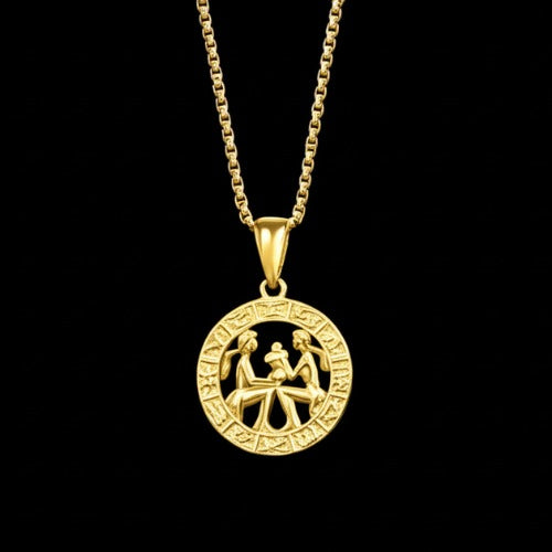 Men's Women's 12 Horoscope Zodiac Sign Gold Pendant Necklace