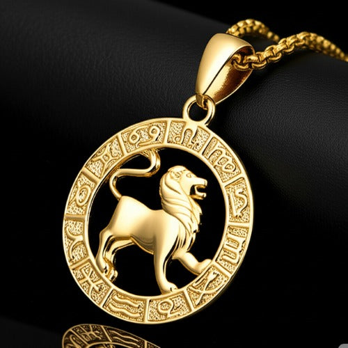 Men's Women's 12 Horoscope Zodiac Sign Gold Pendant Necklace