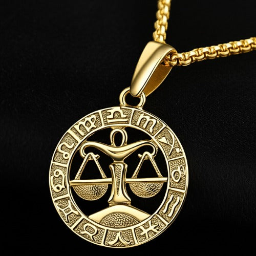 Men's Women's 12 Horoscope Zodiac Sign Gold Pendant Necklace