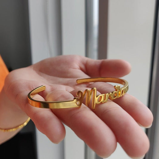 Custom Name Bracelets Bangles Gold Bangle Personalized Name Bangle Stainless Steel Adjustable Nameplate Kids-1