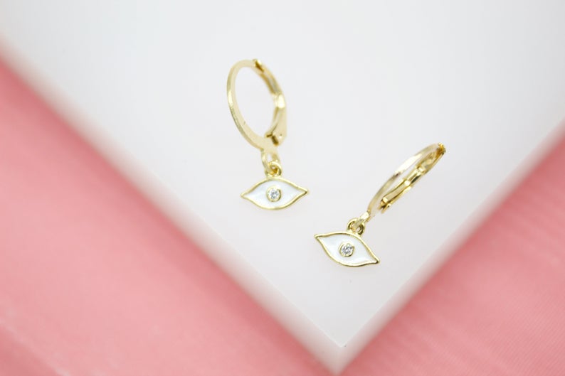 18K Gold Filled Evil Eye Huggies Earrings With CZ Stones (L162)-2