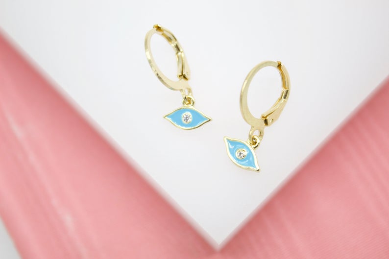 18K Gold Filled Evil Eye Huggies Earrings With CZ Stones (L162)-4