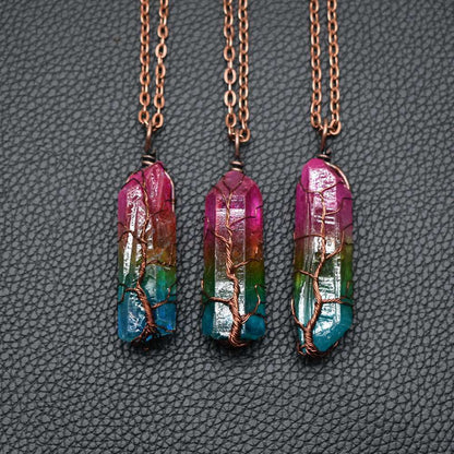 Tree of Life Crystal Pendant Necklace – Healing Stone Jewelry