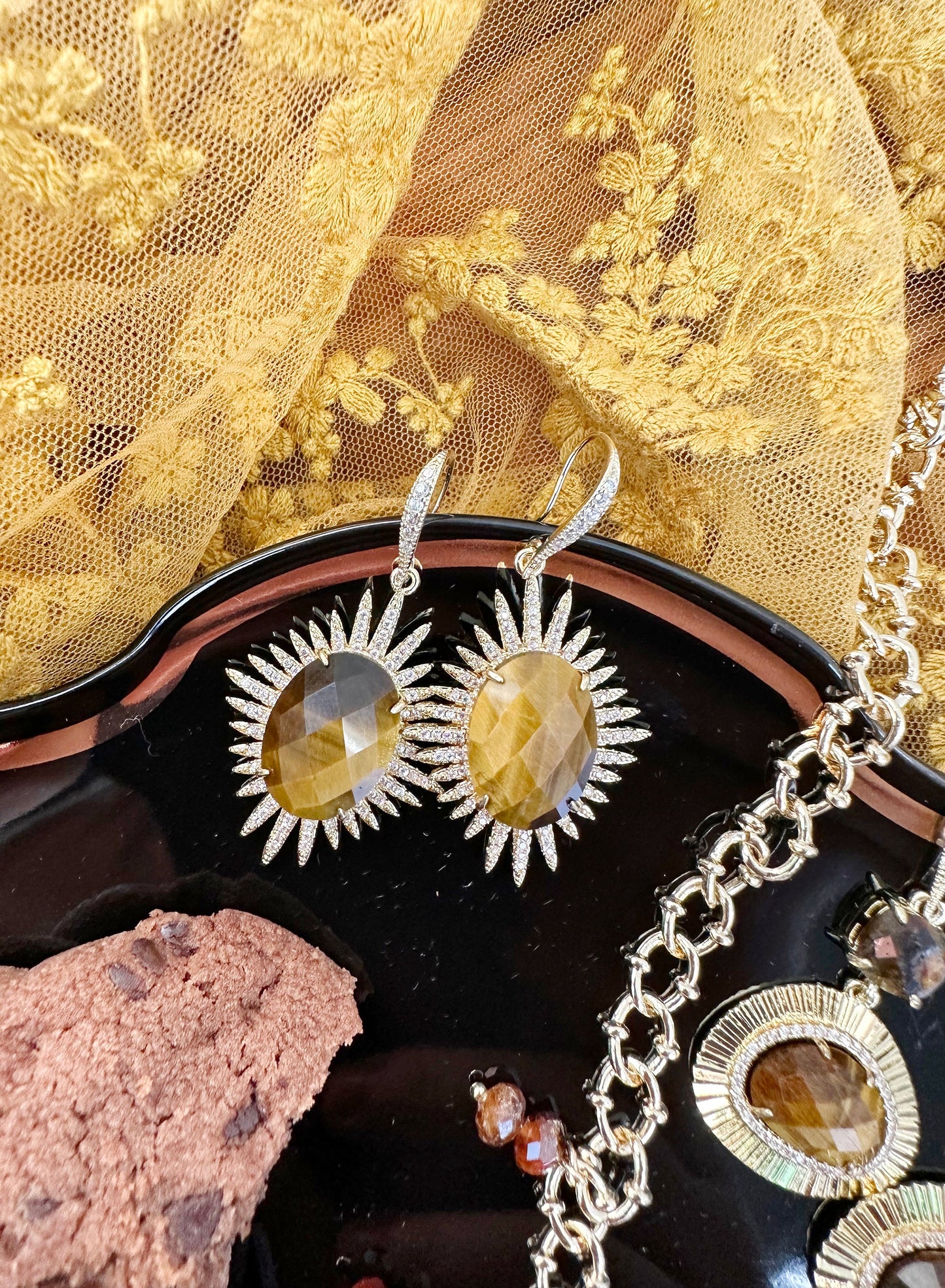 Tiger-Eye Stone Hook Earrings KE018-0
