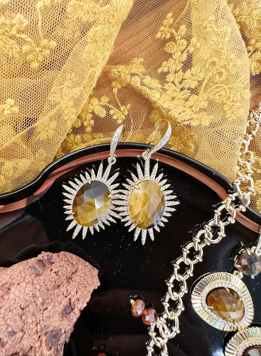 Tiger-Eye Stone Hook Earrings KE018-0