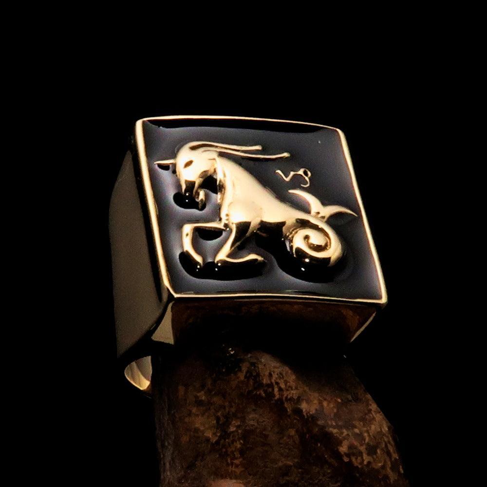 Brass Men's Zodiac Ring Capricorn in Black-0