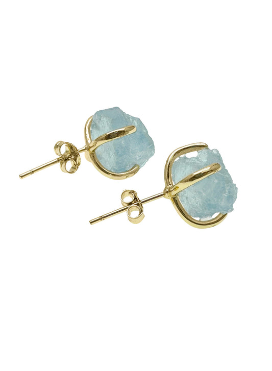 Unpolished Aquamarine Stone Stud Earrings LE018-0