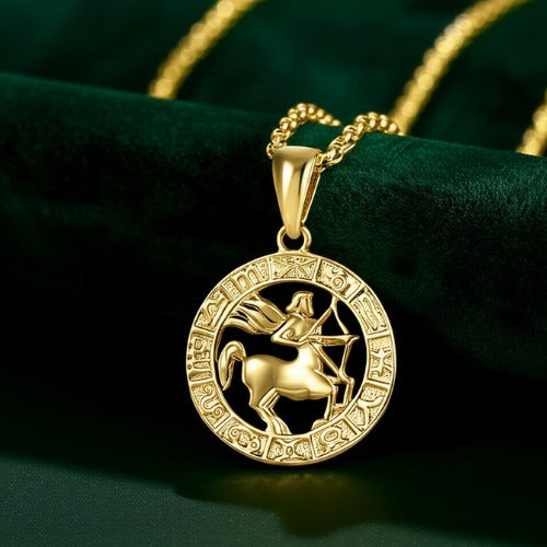Men's Women's 12 Horoscope Zodiac Sign Gold Pendant Necklace