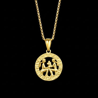 Men's Women's 12 Horoscope Zodiac Sign Gold Pendant Necklace