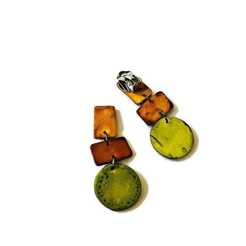 Clip On Earrings Earth Tones, Polymer Clay Fall Earrings-0