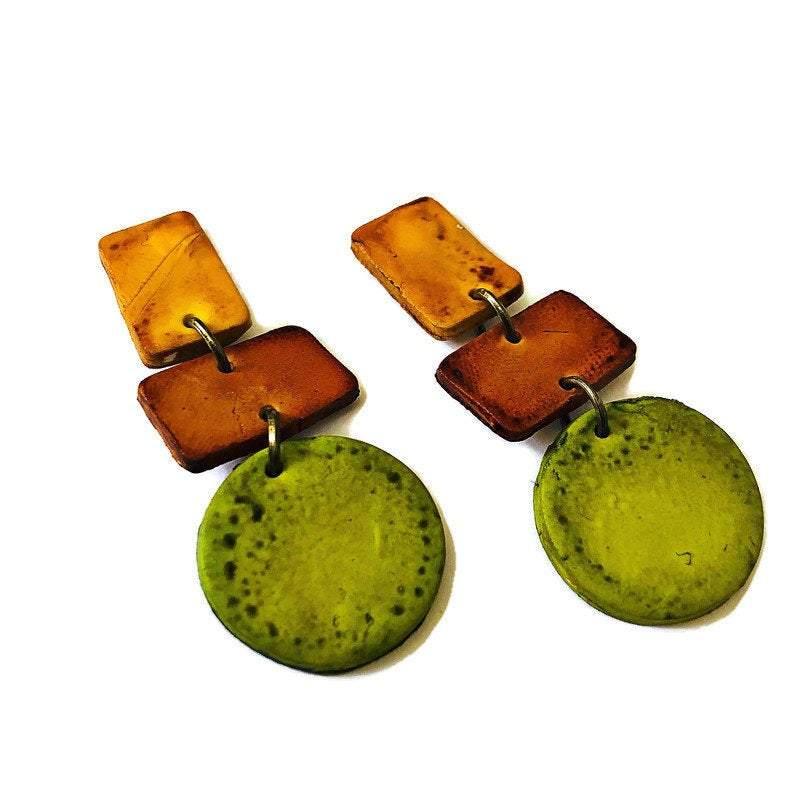 Clip On Earrings Earth Tones, Polymer Clay Fall Earrings-3