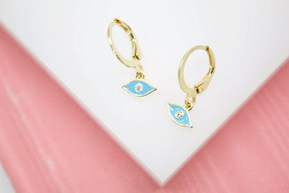 18K Gold Filled Evil Eye Huggies Earrings With CZ Stones (L162)-4