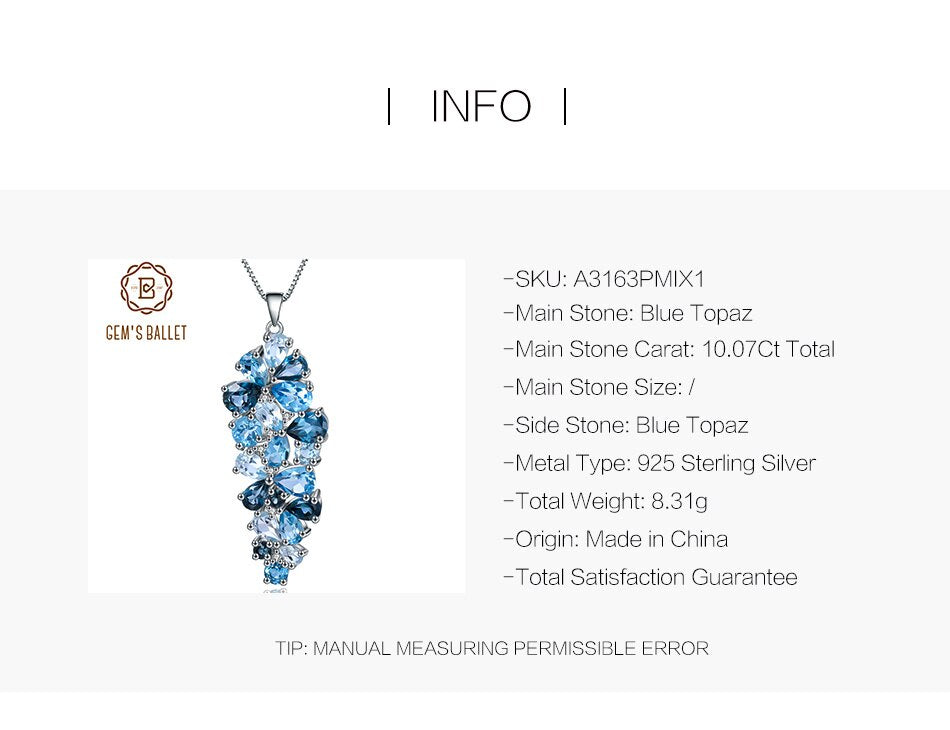 London Blue Topaz Swiss Blue Topaz Sky Blue Topaz Mix Gemstone Pendants For Women Gift Luxury Jewelry Accessories-4