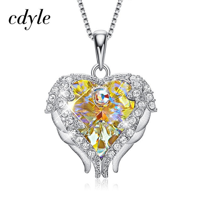 Top Quality 925 Sterling Silver Jewelry Fashion Women Four Colors Crystal Heart  Angel Wing Pendants Necklace Wholesale-2